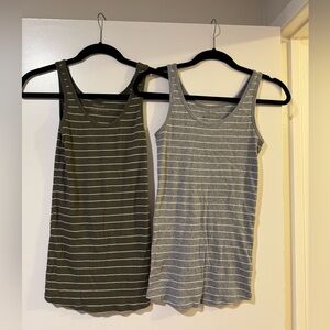 Motherhood Maternity Striped Tank Top Set - Olive and Gray size xs